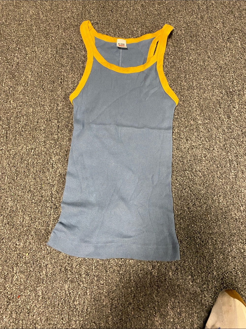Re/Done Light Blue Ribbed Tank with Yellow Trim